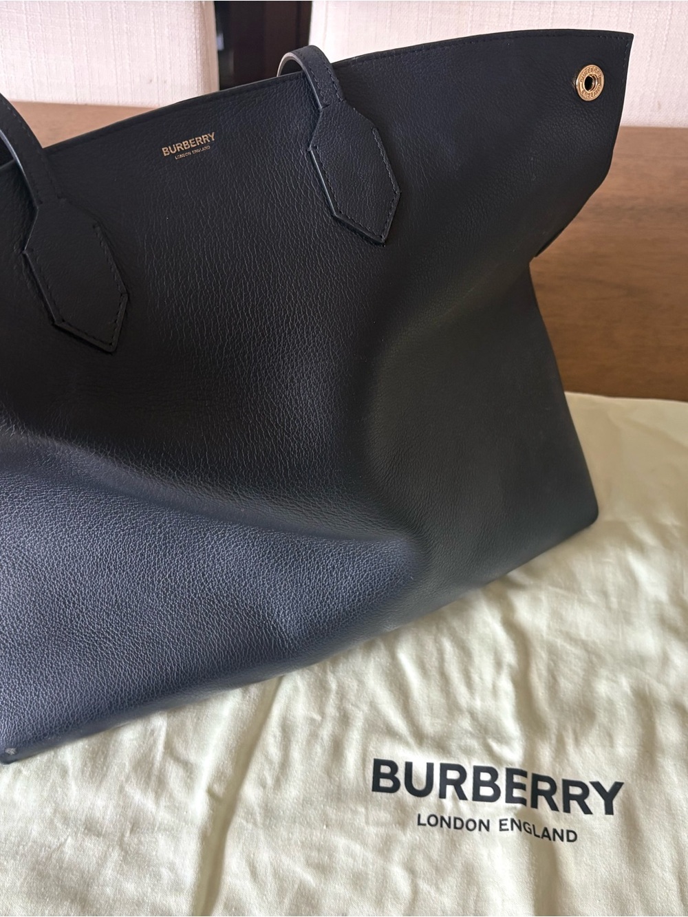 Burberry Black Leather Everyday Tote with Gold Accents